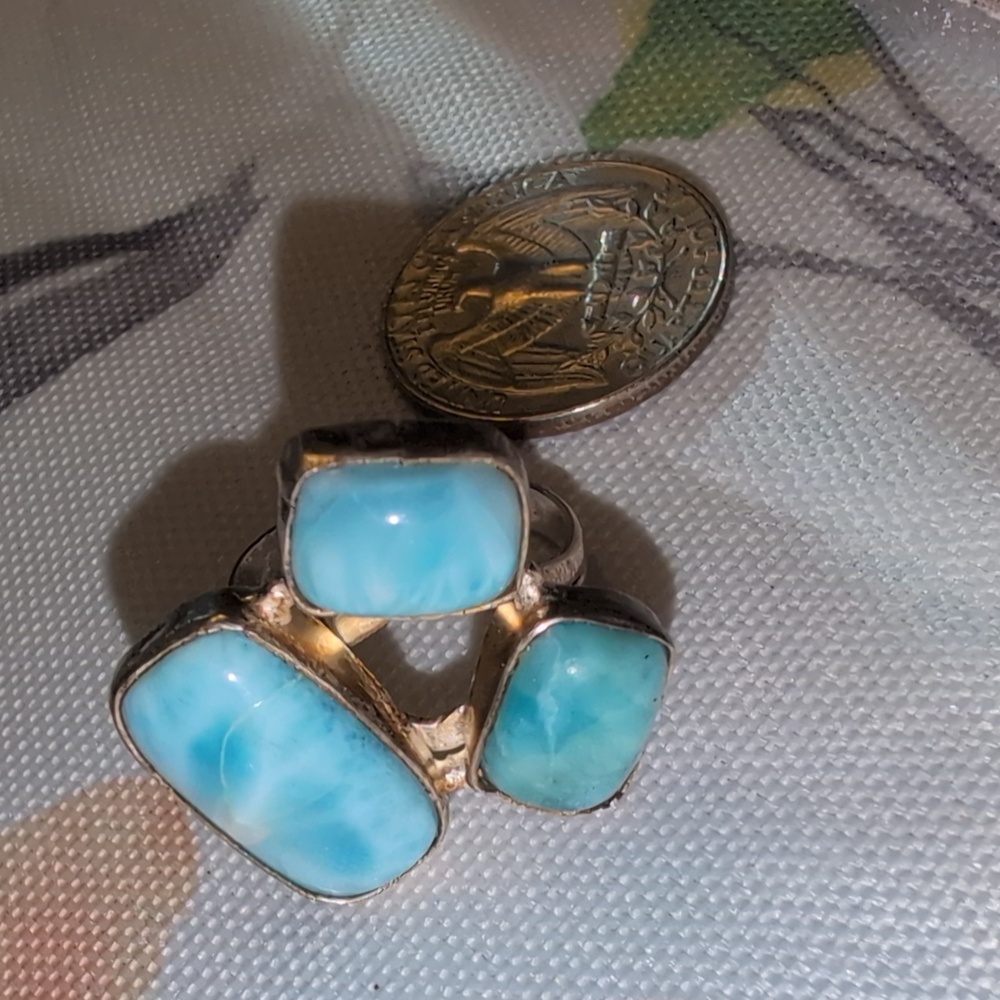 Sterling Silver Triple Stone Larimar Ring